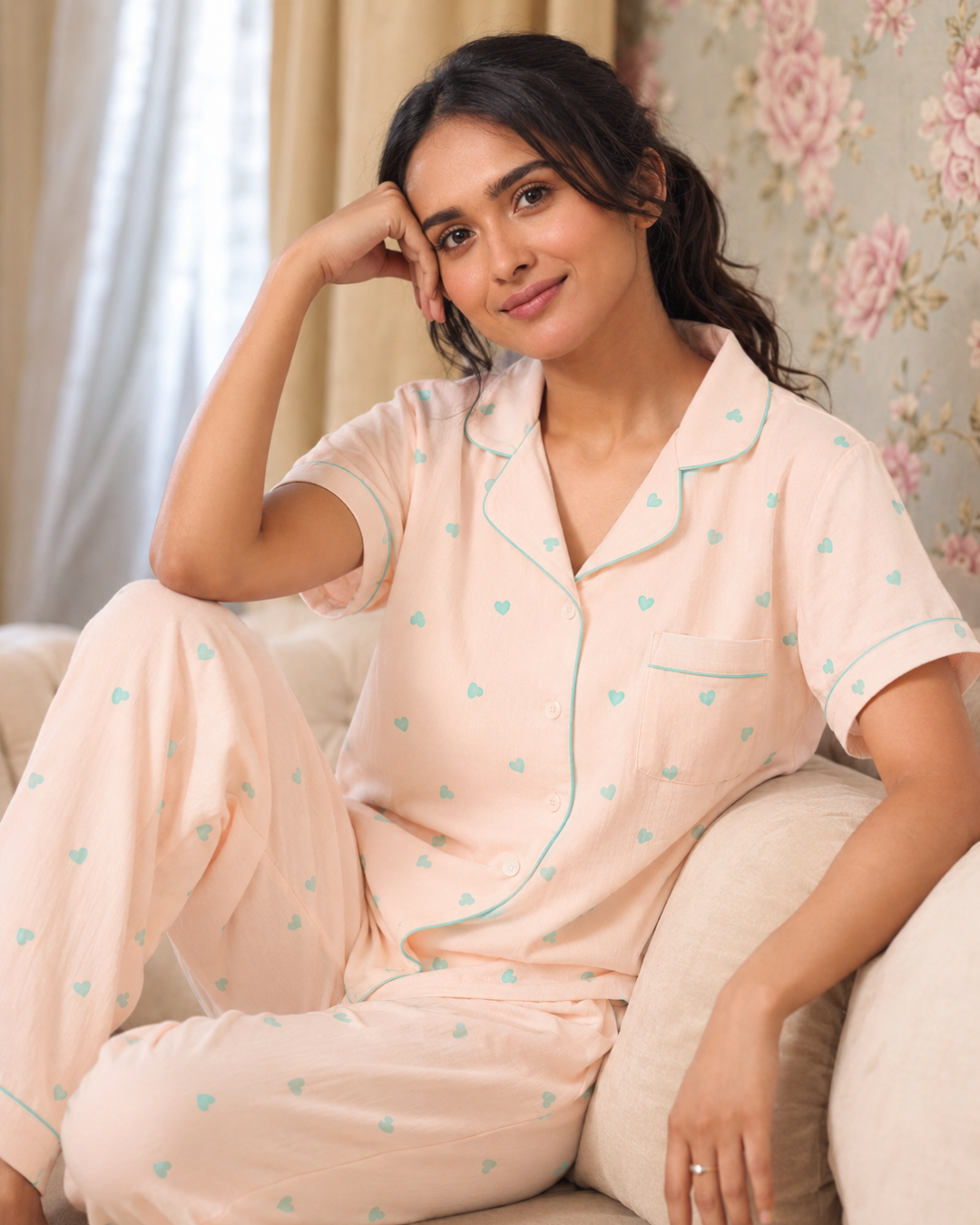 Little Love Nightsuit- White with Red hearts
