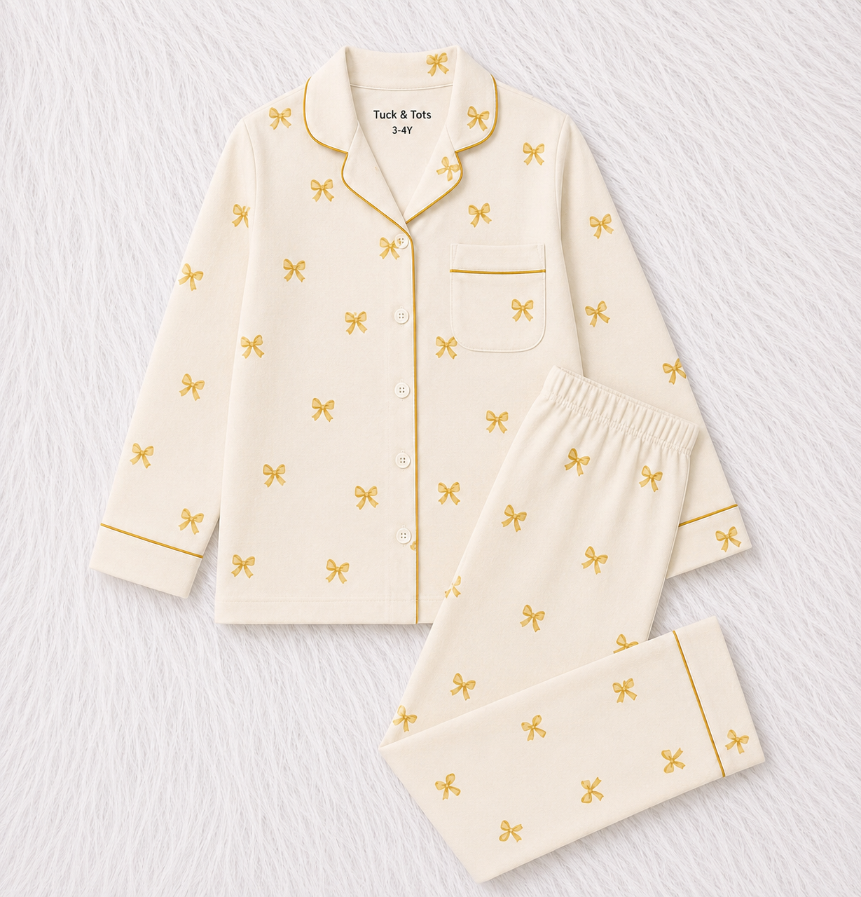 Butter Bows Nightsuit- Cream with Orange bows