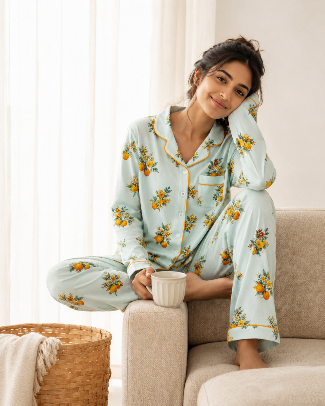 Citrus Bloom Nightsuit- Baby Blue