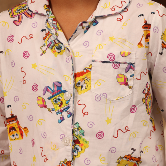 Cartoon Smiles Print Nightsuit