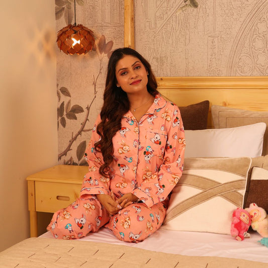 Bunny Hugs Print Nightsuit