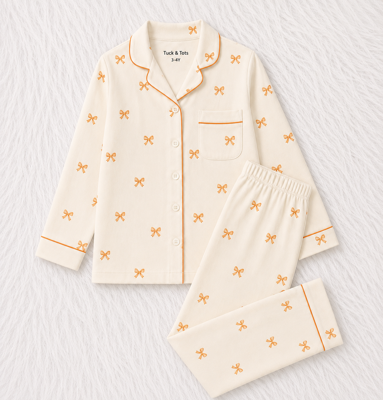Butter Bows Nightsuit- Cream with Orange bows