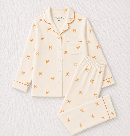Butter Bows Nightsuit- Cream with Orange bows