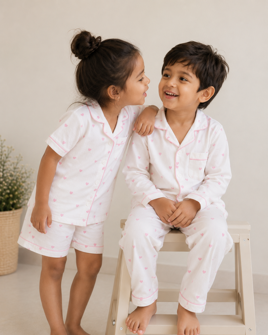 Little Love Nightsuit- White with Red hearts