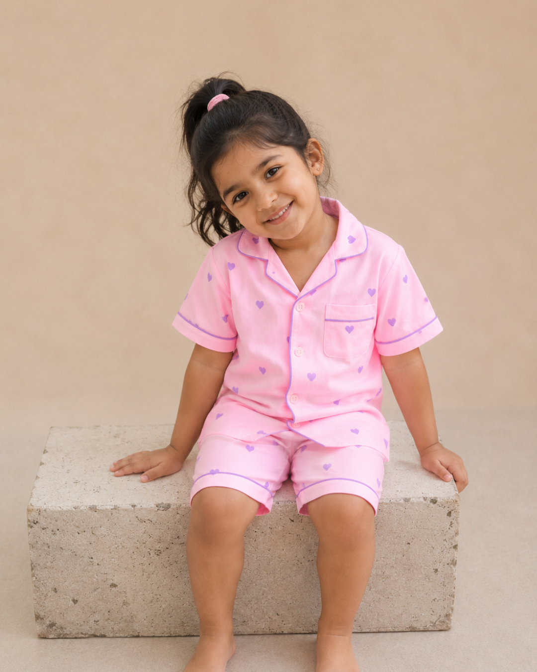 Little Love Nightsuit- White with Red hearts