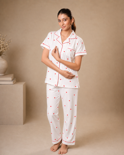 Little Love Nightsuit- White with Red hearts