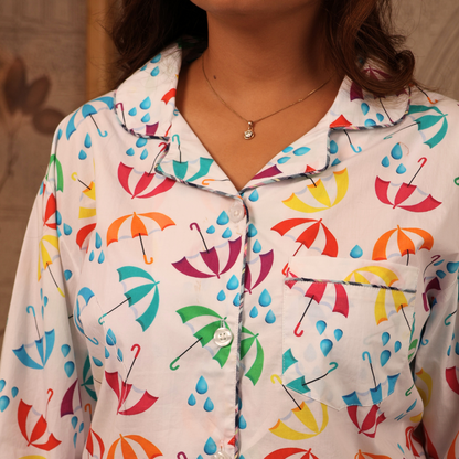 Pitter Patter Umbrella Print Nightsuit