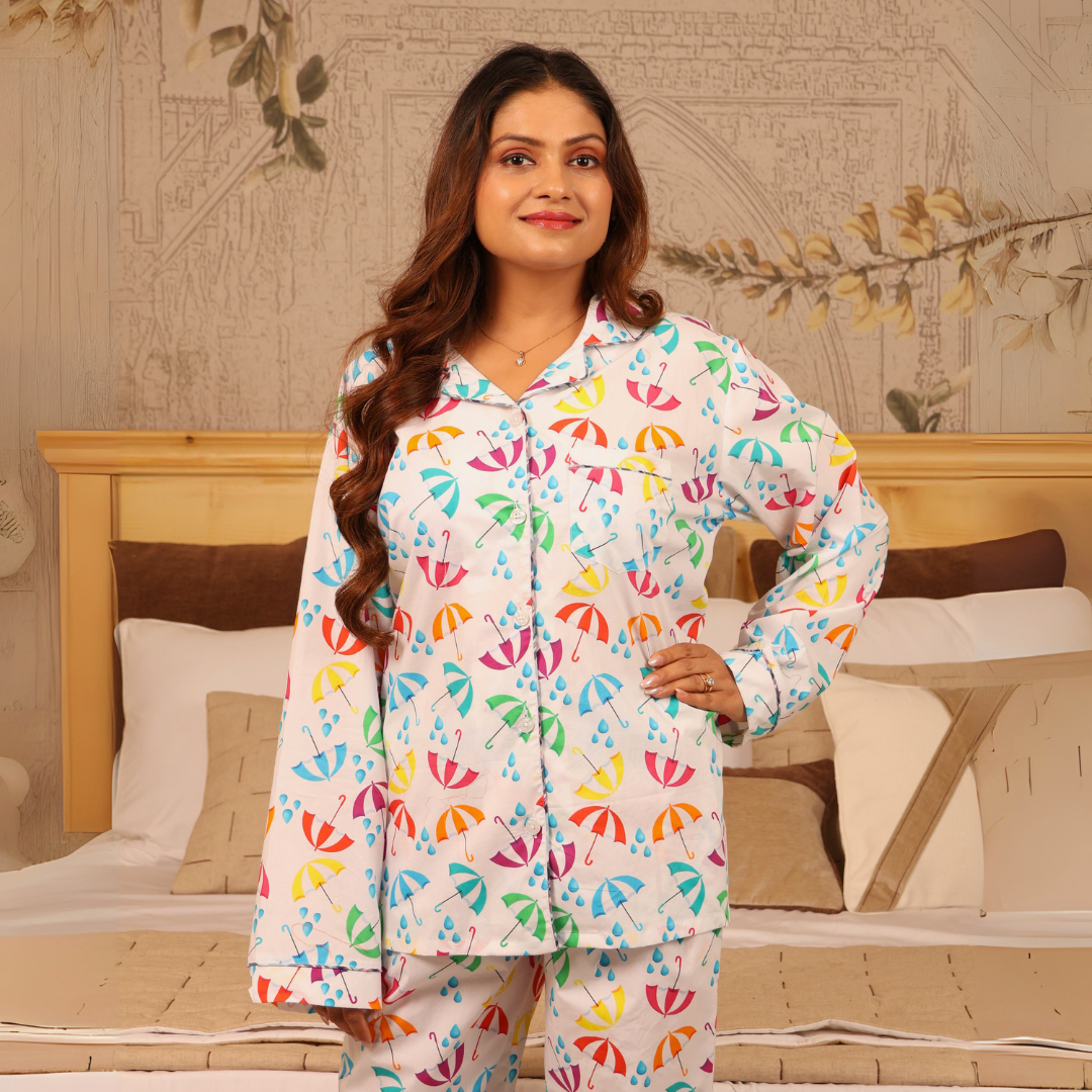 Pitter Patter Umbrella Print Nightsuit