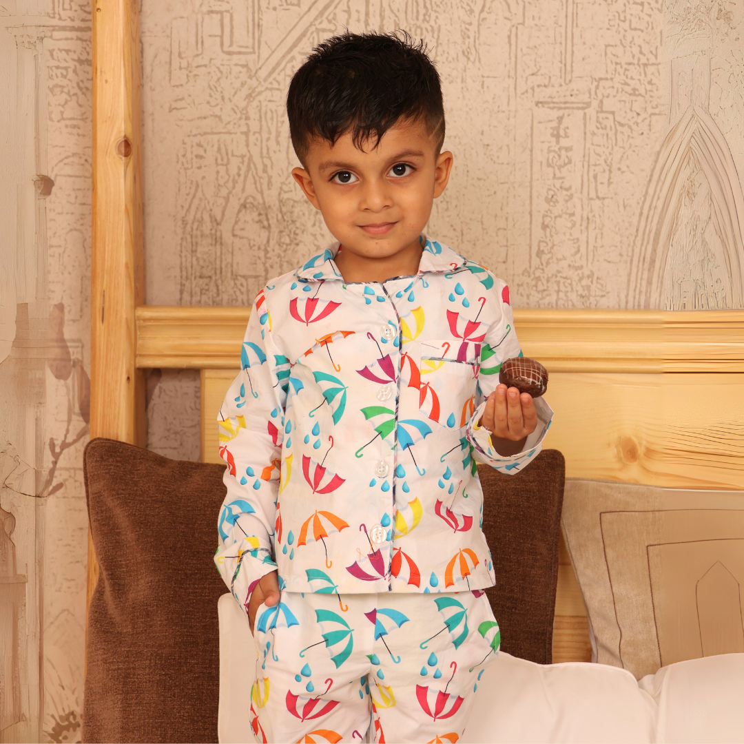 Pitter Patter Umbrella Print Nightsuit