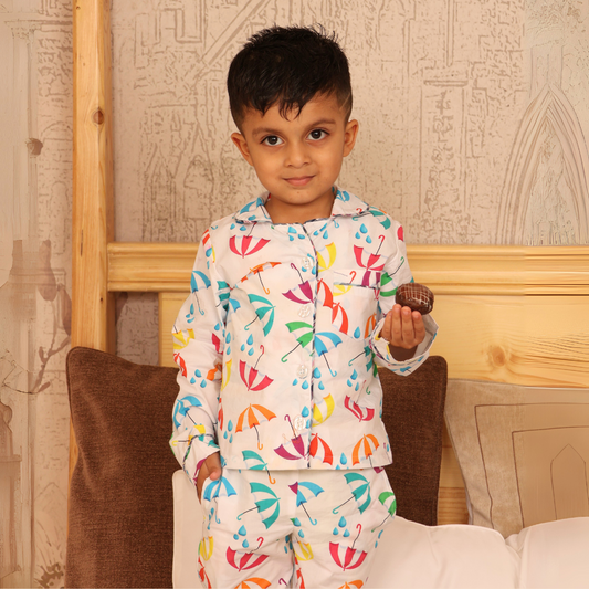 Pitter Patter Umbrella Print Nightsuit