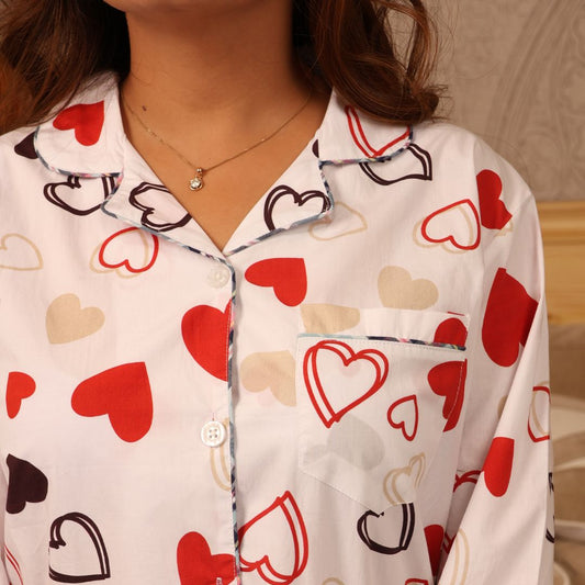 Soft Hearts Print Nightsuit