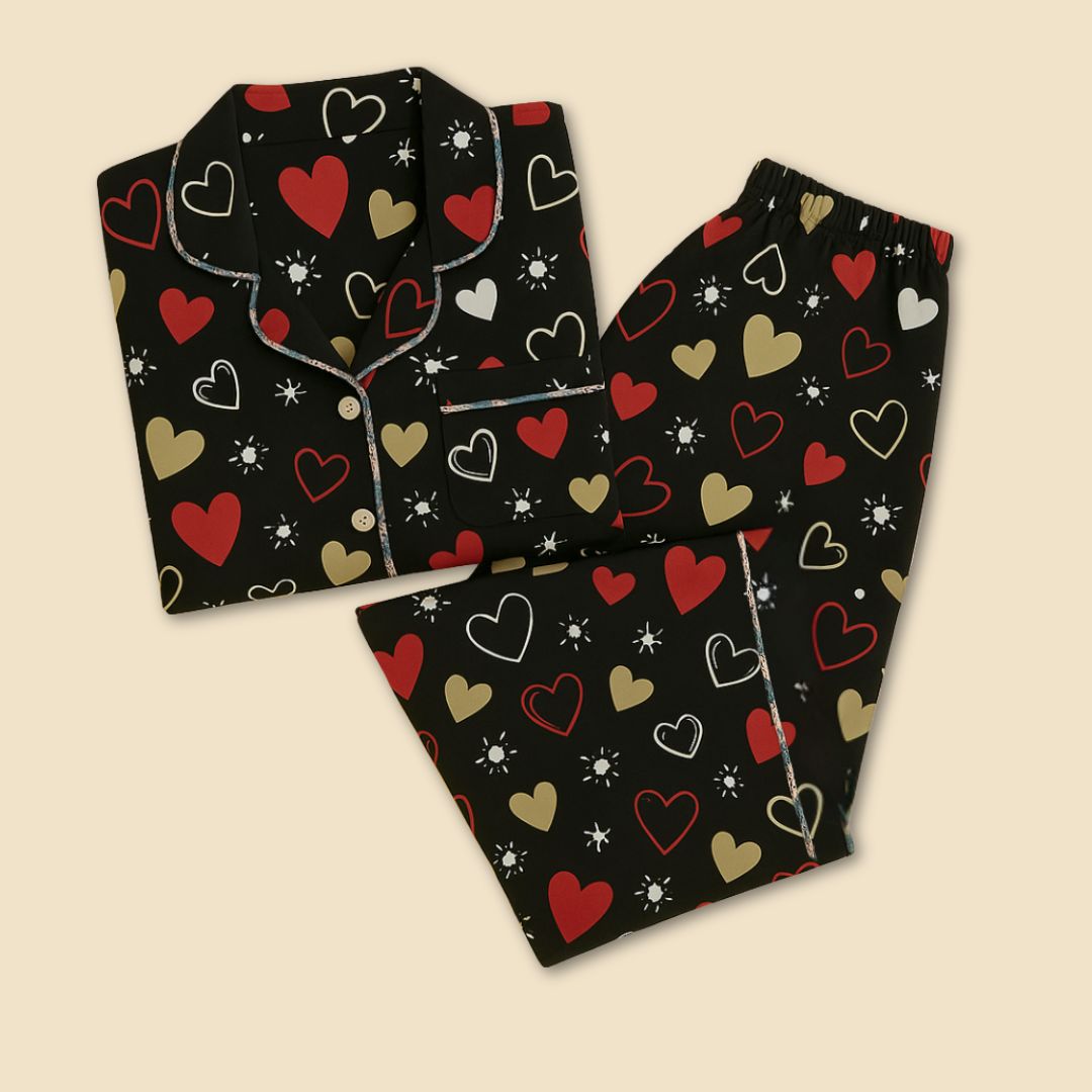 Soft Hearts Print Nightsuit