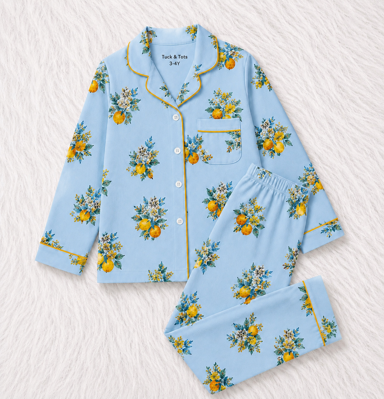 Citrus Bloom Nightsuit- Baby Blue