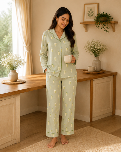 Matcha Dreams Nightsuit - Beige