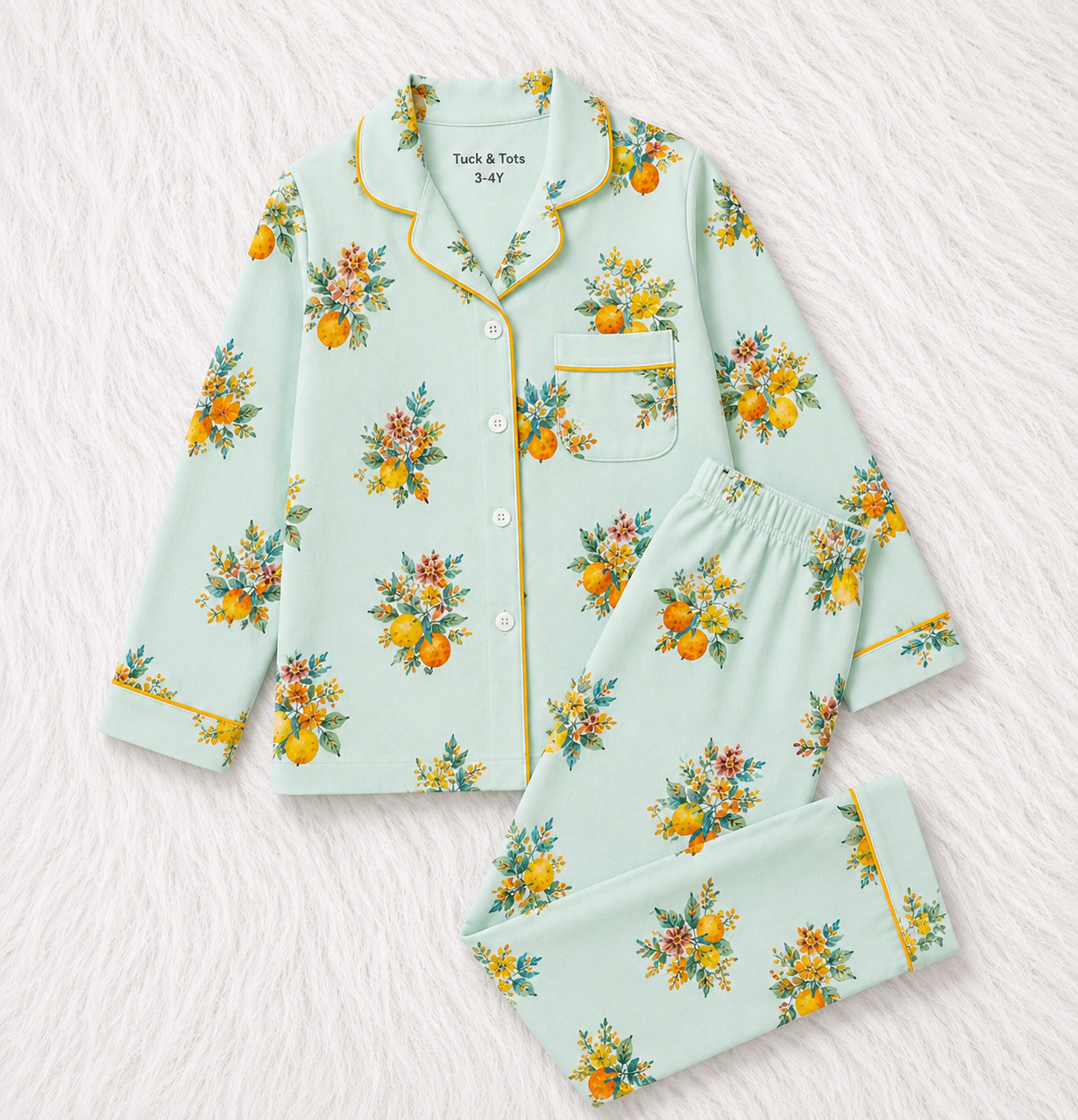 Citrus Bloom Nightsuit- Baby Blue
