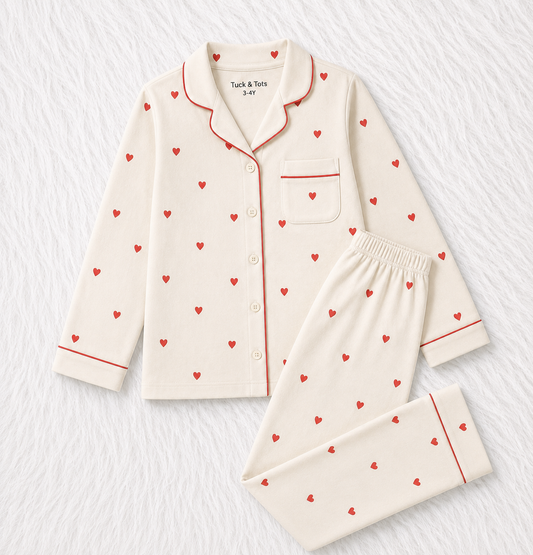 Little Love Nightsuit- white with red hearts