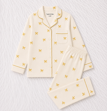 Butter Bows Nightsuit- Cream with Orange bows