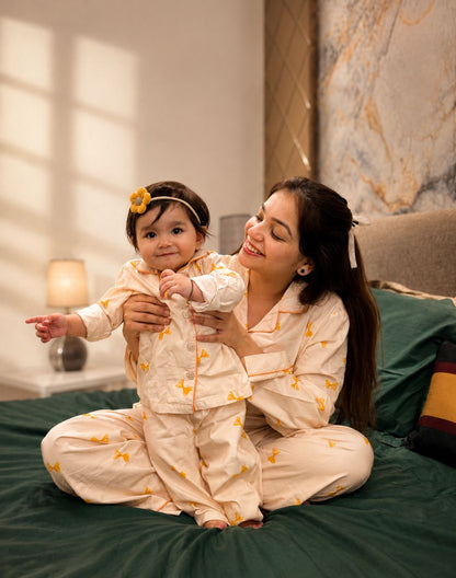 Butter Bows Nightsuit- Cream with Orange bows