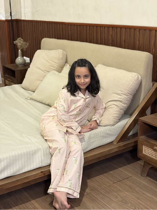 Matcha Dreams Nightsuit - Baby Pink