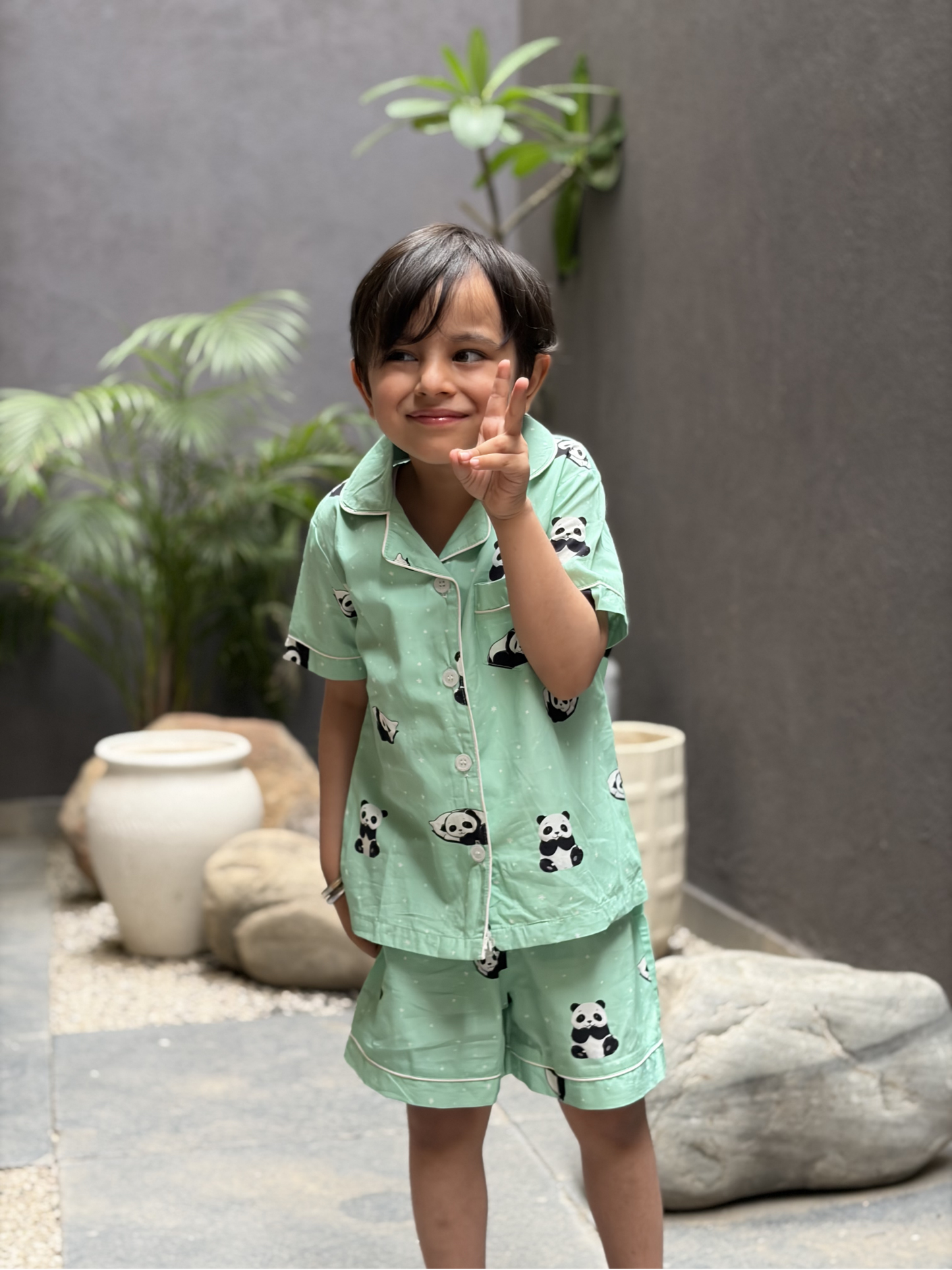 Panda Snooze Nightsuit- Green