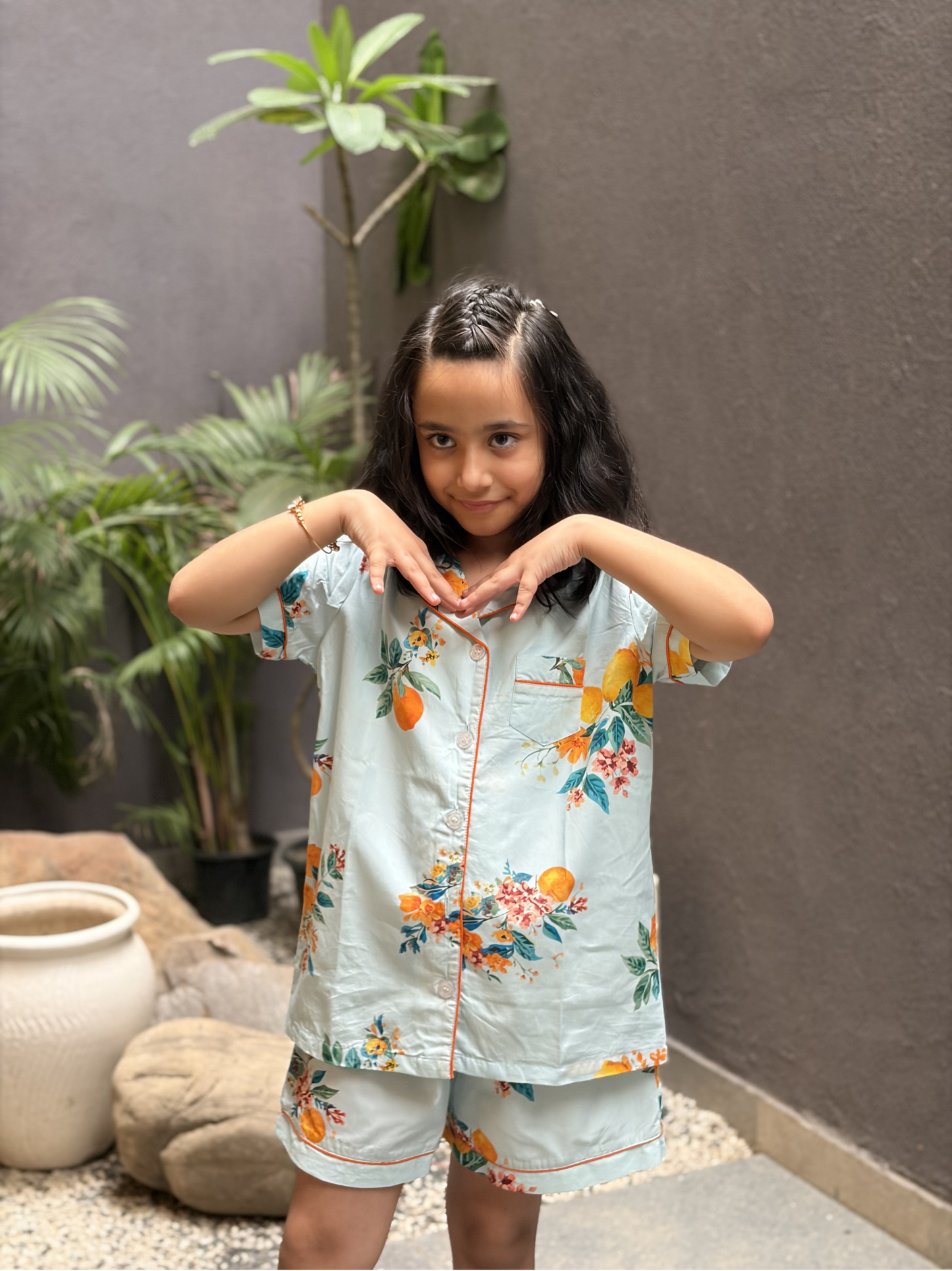 Citrus Bloom Nightsuit- Mint Green