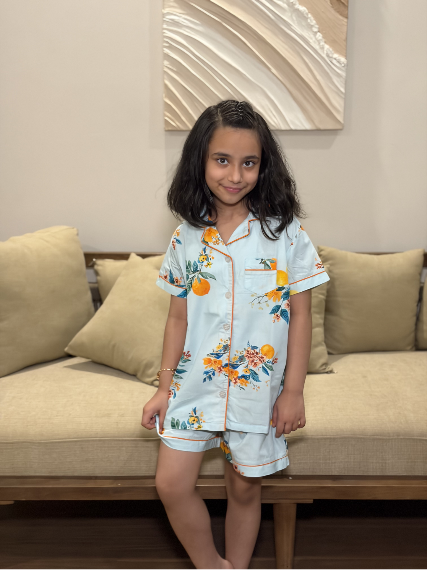 Citrus Bloom Nightsuit- Mint Green