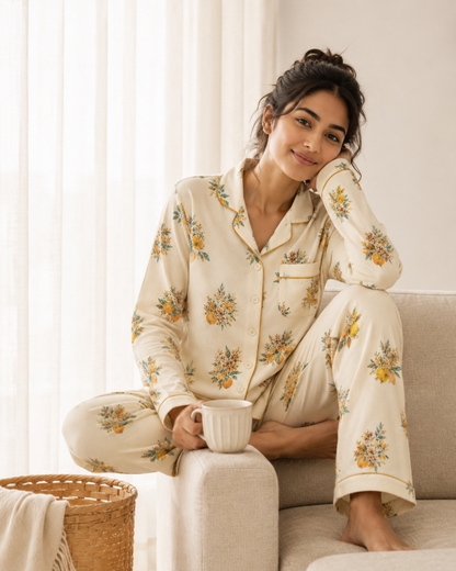 Citrus Bloom Nightsuit- Mint Green